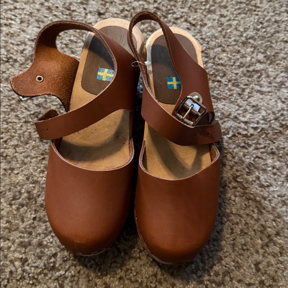 MIA Brown Leather Clogs with Strap size 36 or US 6